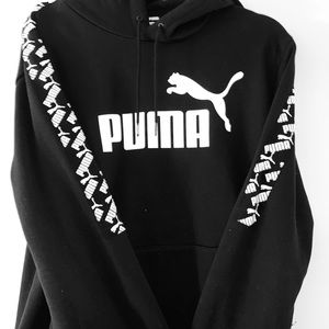 Official Puma Sweatshirt with Logo Print Sleeves | Size: Mens L | Black/White